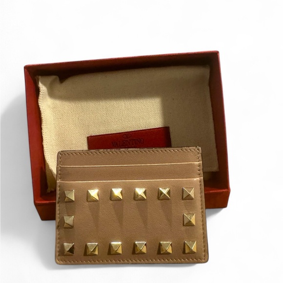 Valentino Beige Card Holder with Gold Accents